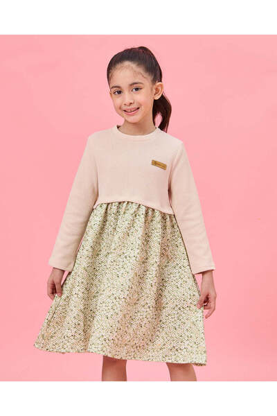 REDTAG فستان بناتي بطبعة زهور باللون البيج