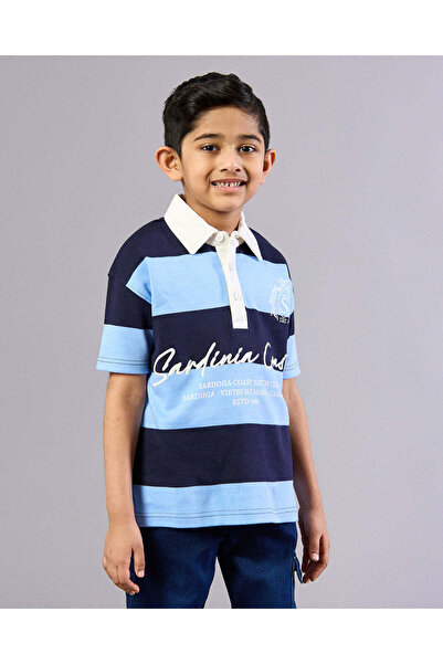 REDTAG Boys Navy Striped Polo Shirt
