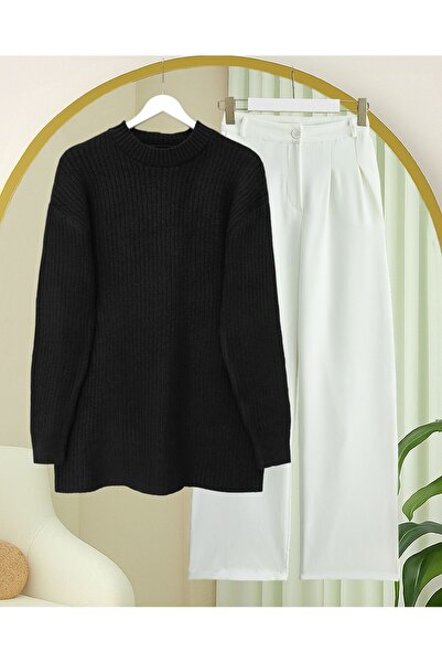 Modamorfo Ribbed Long Knit Sweater - Black