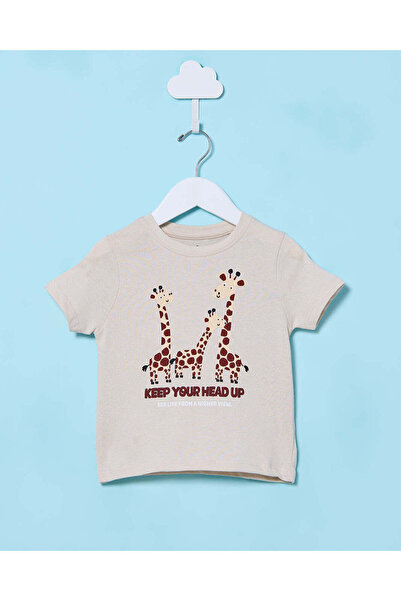 REDTAG Infant Boys Beige Printed T-Shirt
