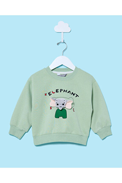 REDTAG Infant Girls Green Teddy Sweatshirt