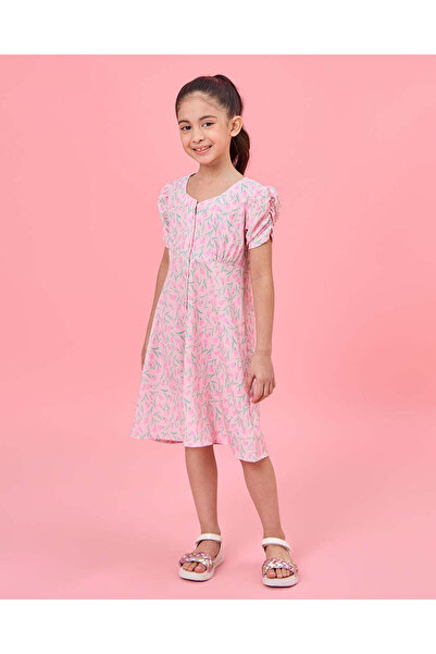 REDTAG فستان وردي مطبوع للبنات