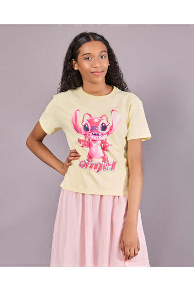 REDTAG Senior Girls Yellow Stitch Print T-Shirt