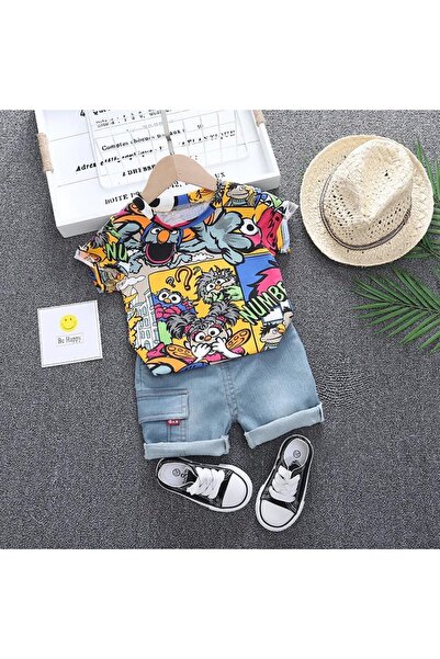 MINIMEAccessories Kids’ Summer 2-Piece Set| 12–18 Months | Multi-Color |Cotton | T-Shirt & Shorts | Durable