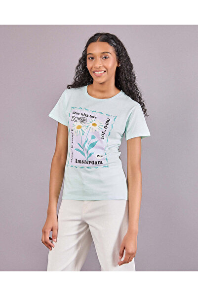 REDTAG Senior Girls Mint Floral Print T-Shirt