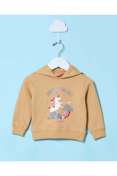 REDTAG Infant Girls Beige Hooded Sweatshirt