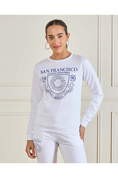 REDTAG Women White Printed Basic Sweatshirt