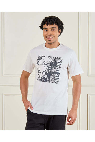 REDTAG Men White Graphic T-Shirt