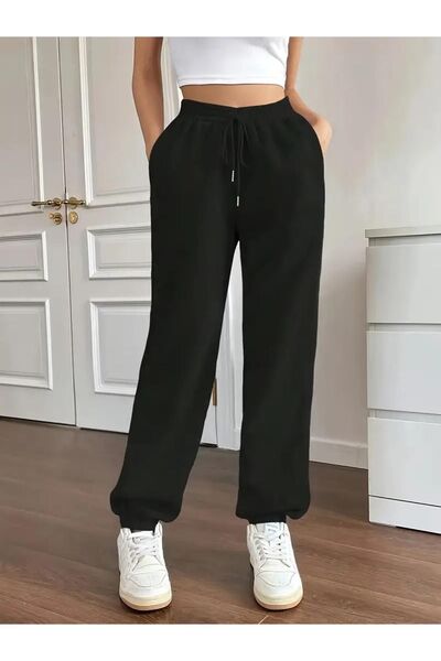 Eşofmancım Γυναικείο μαύρο ελαστικό παντελόνι ελαφρύ τεμαχίων