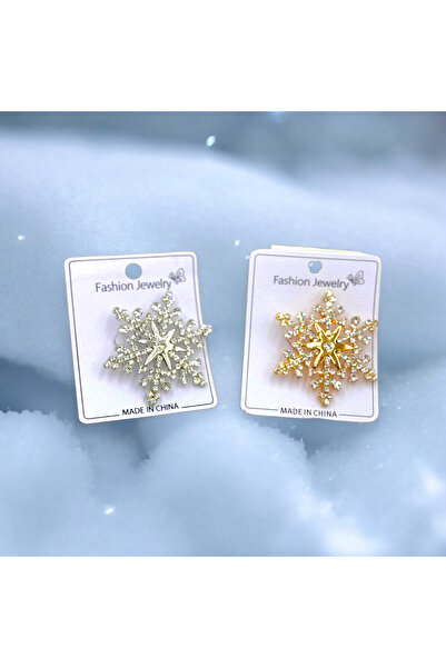 REBORN DESIGN Gold Renk Kar Tanesi Model Yılbaşı Broş