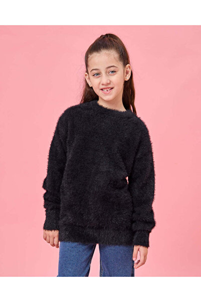 REDTAG Girls Black Textured Sweatshirt