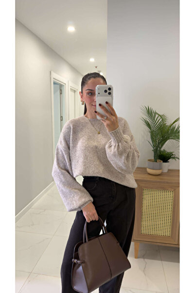 BİRCANÇİL ملابس تريكو بيجرا مينك بياقة الدراجة قصة فضفاضة