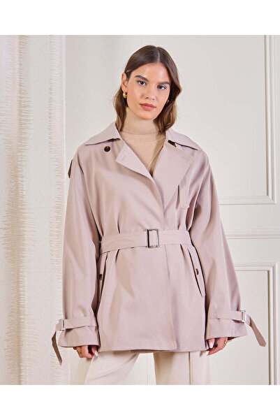 REDTAG معطف ترنش نسائي وردي اللون مزدوج الصدر