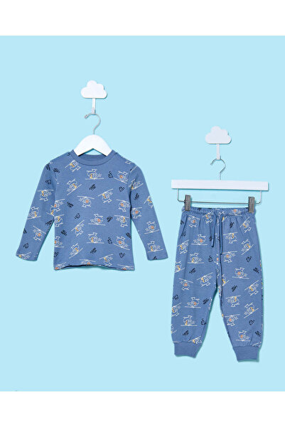 REDTAG طقم بيجاما أزرق مطبوع طائرة هليكوبتر للأطفال الرضع (قطعتان)