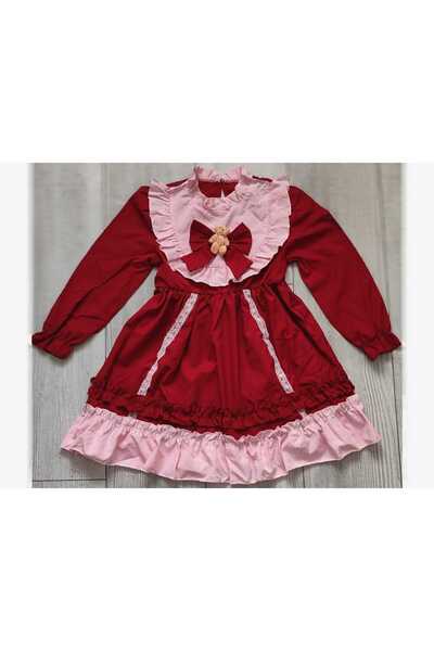 OEM Girl's dress 6 years old, 116 cm, red with teddy bear