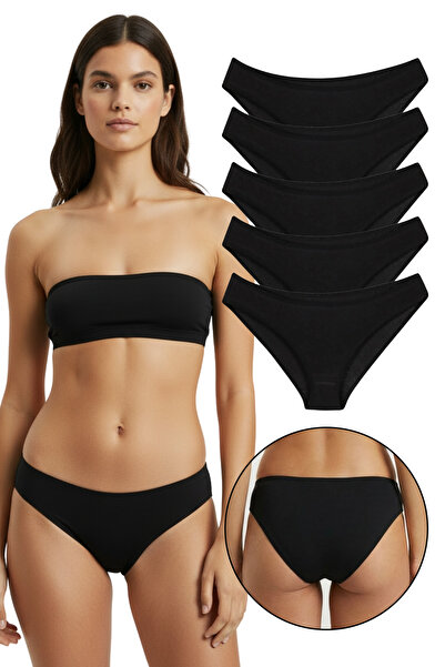 Sensu Women's Daily Cotton Panties Black Bikini Model 5-Pack Kts1056