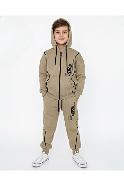 VOY KİDS طقم رياضي شتوي للأولاد مكون من قطعتين مع سترة بسحاب مبطن بالصوف خيوط...