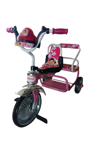 Family Center دراجة ثلاثية العجلات فولاذية بمقعدين، لون وردي