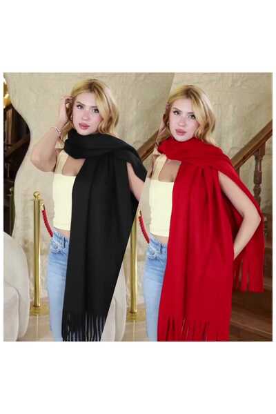 H&A İSTANBUL Eșarfă pentru femei, roșu, negru, fleece moale, cu textura, șal pentru umăr, 50 x 180 cm, set de 2