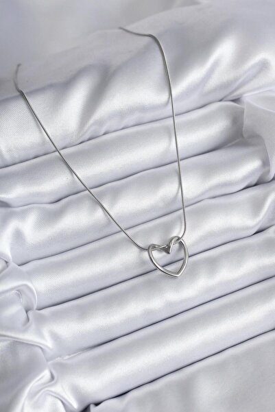 BUTİK AYVİTRİN 316L Steel Silver Color Heart Model Women's Necklace