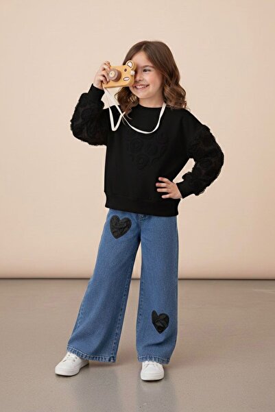 Minigimin Cicileri Costum din denim pentru fetiță cu detaliu din tul cu inimă...