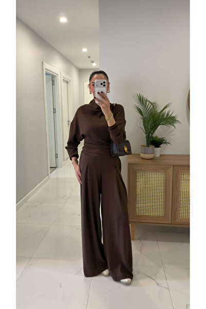 BİRCANÇİL طقم بنطلون مودال بني اللون من لونج