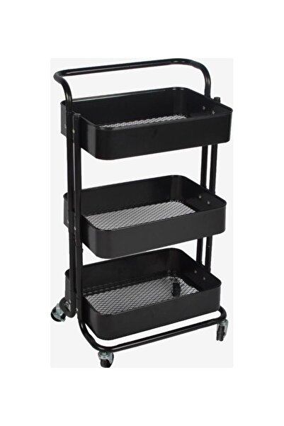 HALAMODO رف تخزين متحرك بثلاثة أرفف، أسود، سعة 8 لترات