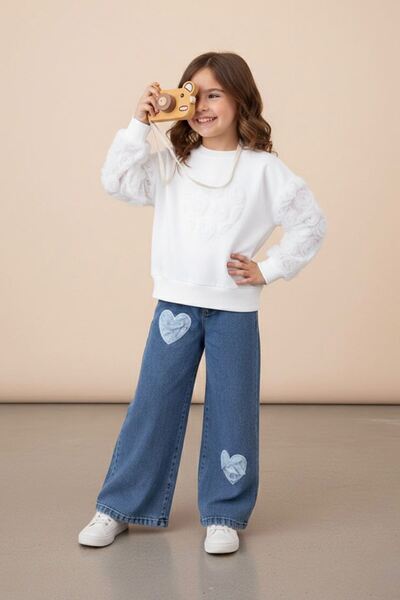 Minigimin Cicileri Costum din denim pentru fetiță cu detaliu din tul cu inimă...