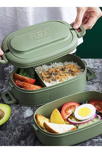 HALAMODO علبة غداء بلاستيكية من البولي بروبيلين مزدوجة الطبقات مع 3 أقسام، عل...