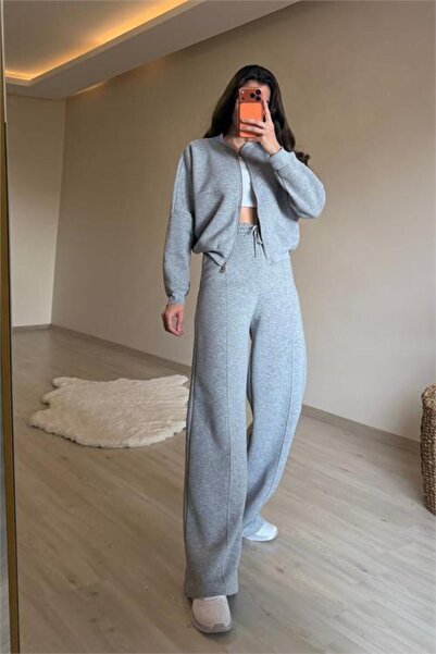 Neşeli Butik set de trening oversize cu fermoar pentru femei și pantaloni de ...