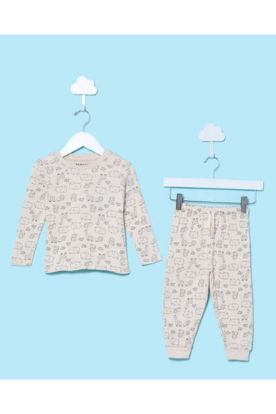 REDTAG طقم بيجاما للأطفال الرضع من قطعتين، لون كريمي ، مطبوع رسومات حيوانات.