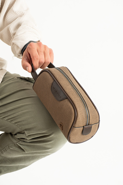 MEGA ÇANTA Men's Black Vegan Canvas Leather Portfolio Shaving Handbag