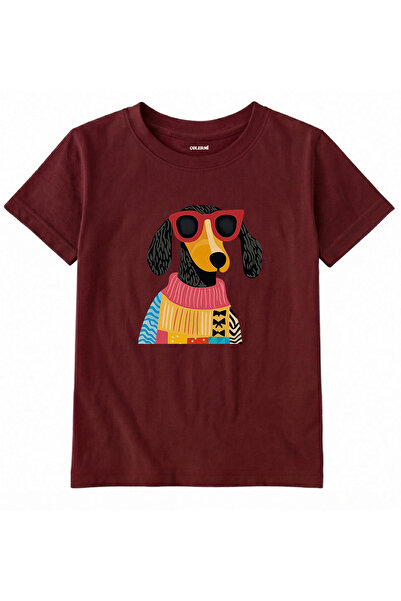 Colermi Cotton Fabric Children's T-Shirt – Dog with Glasses Printed T-Shirt