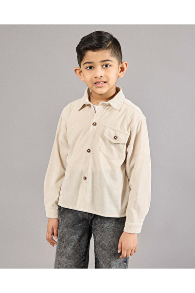 REDTAG Boys Beige Casual Shirt Front Button With Pocket