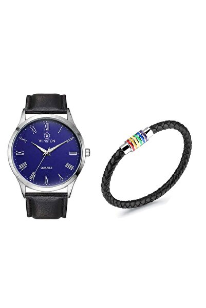 Winston طقم ساعة جلدية تناظرية WWT6803