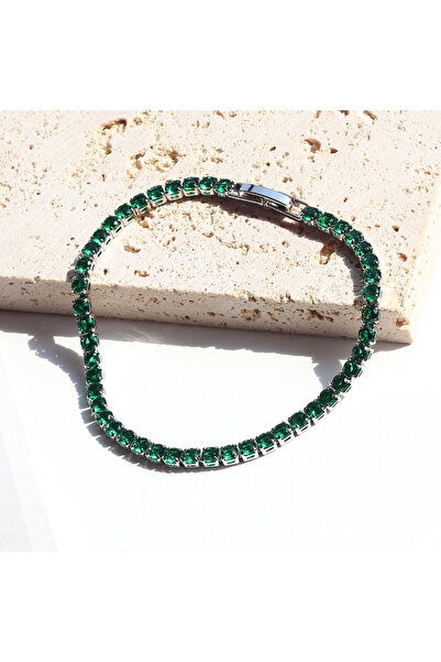 Choice سوار تنس فضي بتصميم مختلط مرصع بالزركون الأخضر الدقيق للنساء، إصدار 20...