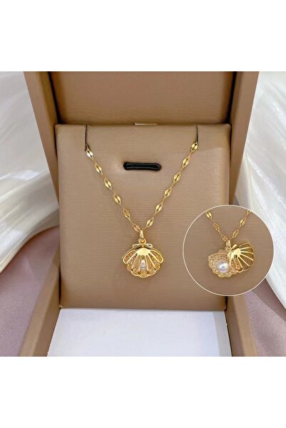 Choice قلادة ذهبية اللون بطول 40 سم مرصعة بلؤلؤ كوري فاخر بلون ذهبي، مصنوعة م...