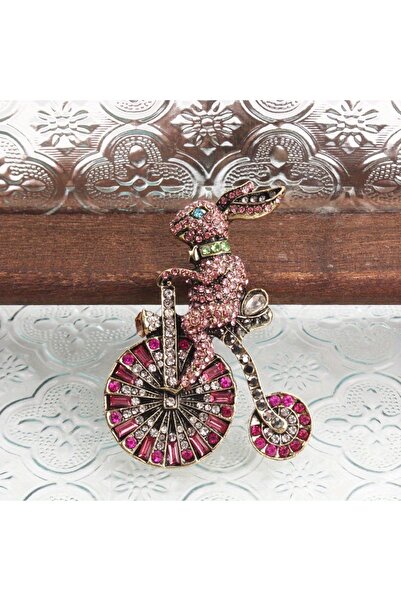 Choice بروش أرنب وردي رقيق غير عتيق، إبداعي، يركب دراجة هوائية