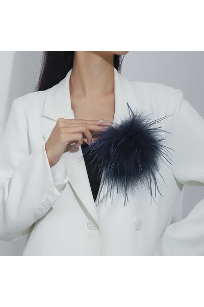 Choice بروش ريش صناعي عتيق أزرق داكن بطول 15 سم للنساء، بتصميم فرنسي مصنوع يد...