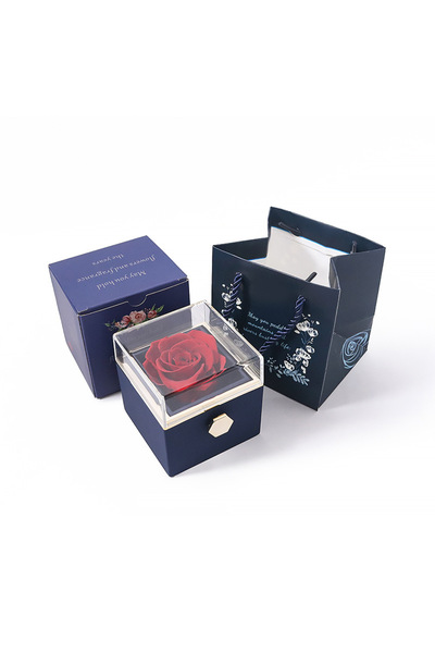 Choice علبة هدايا زرقاء دوارة على شكل وردة، مصنوعة من الأكريليك، مزينة بخواتم...