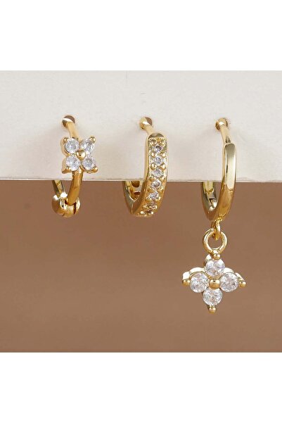 Choice 3Pcs Set Gold White 3 Pcs Trendy Stainless Steel Flower Drop Earring S...