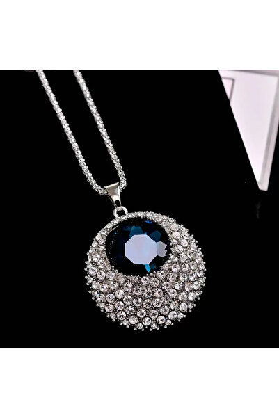 Choice قلادة كريستالية عصرية باللونين الأزرق والرمادي، قطعة مجوهرات براقة للن...