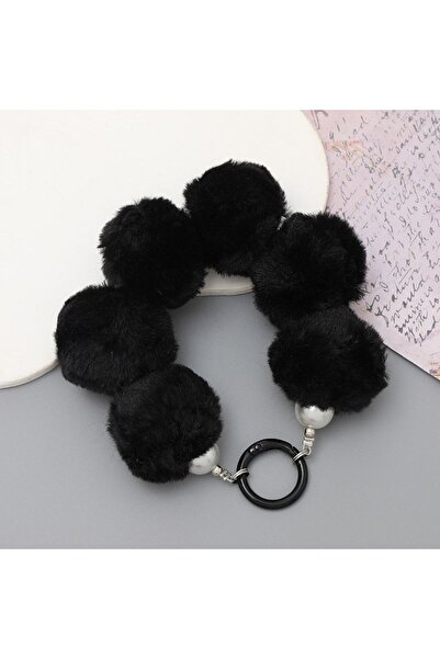 Choice 24 cm black 1 piece of autumn and winter new plush bead phone chain ba...