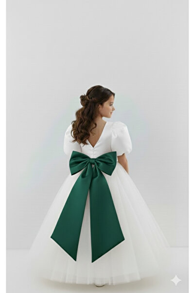 Star Kids Girls' White Princess Dress,Girls' Green Bow Dress,Girls' Graduation Dress