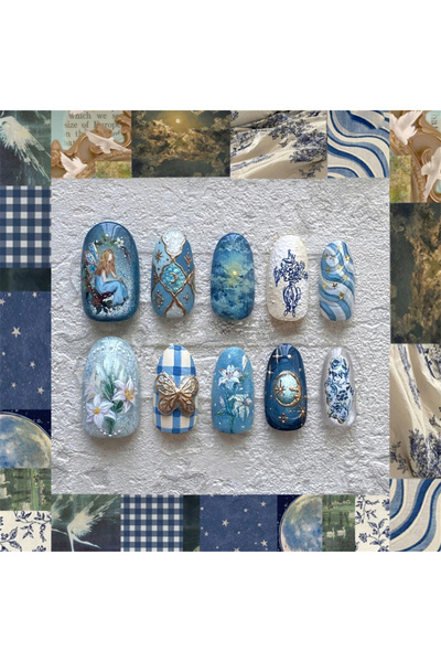 Choice Y19 24pcs Gradient Black False Nails Cute Cartoon Cat's Eye Forest Elf...