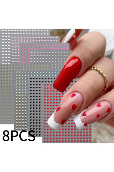 Choice heart-8pcs 8Colors/Set 3D Love-Heart Nails Stickers Mini Sweet Hearts Self-Adhesive Nail Art Sliders