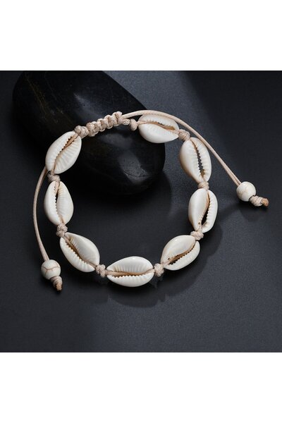 Choice white Summer Beach Shell Ankle Bracelet, Handmade Braided Adjustable String Seashell Anklets For Wom