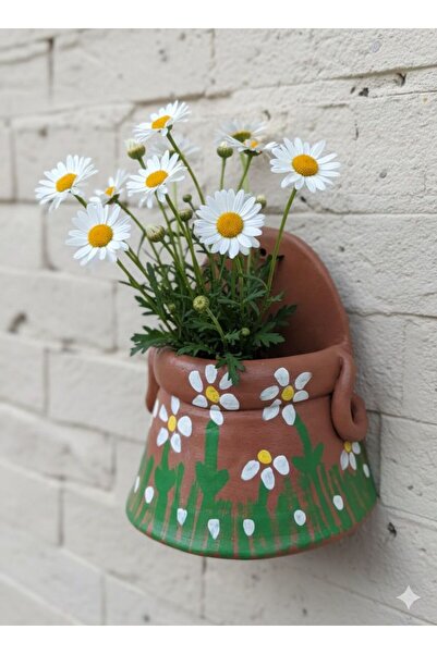 Atiz Çömlek evi Kazan görünümlü el yapımı duvar saksisi