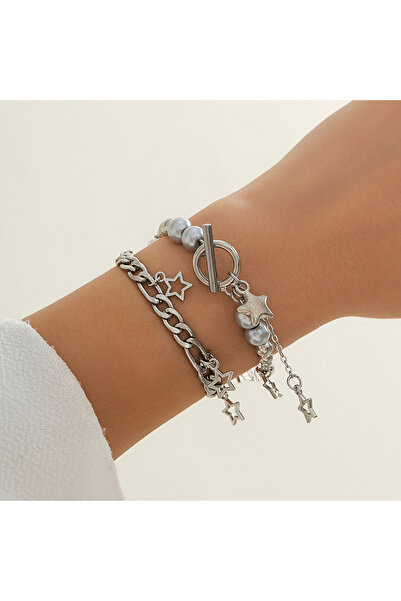 Choice سوار ساليركون فضي اللون مكون من قطعتين بتصميم عصري مستوحى من موضة الأل...