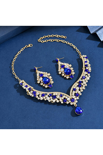 Choice 80866008 طقم مجوهرات نسائي أنيق بتصميم عصري، يتألف من عقد وأقراط، مناسب للارتداء اليومي وحفلات الزفاف.